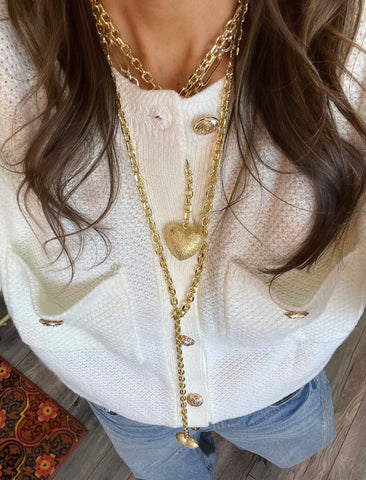 Long Puffy Heart Lariat Necklace