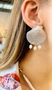 Silver Seashell Pearl Earring