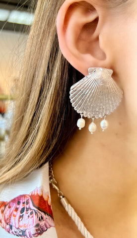 Silver Seashell Pearl Earring
