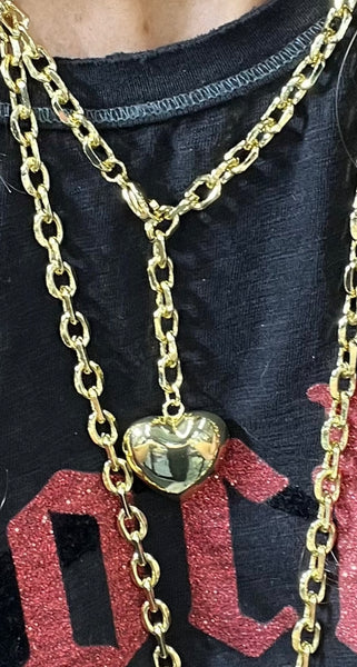 Short Puffy Heart Lariat Necklace