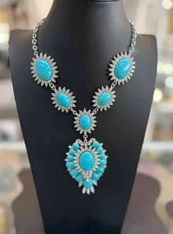 Sparkly Turquoise Statement Necklace